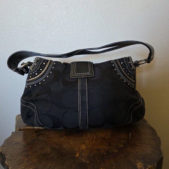 Coach 10484 Y2K Soho Black Signature Jacquard & Leather Studded Buckle Shoulder - Picture 8 of 16